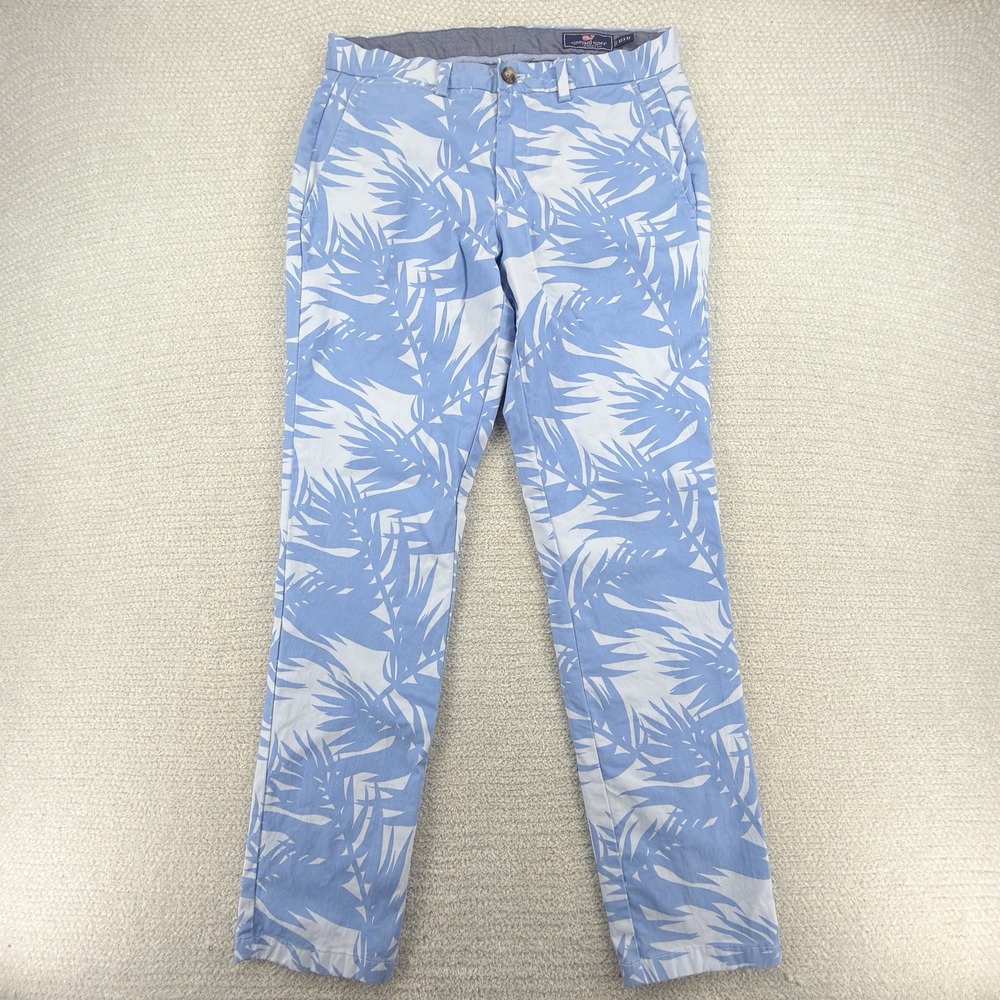 Vineyard Vines Breaker Pants Mens 32x32 Blue Palm Leaf Stretch Chino